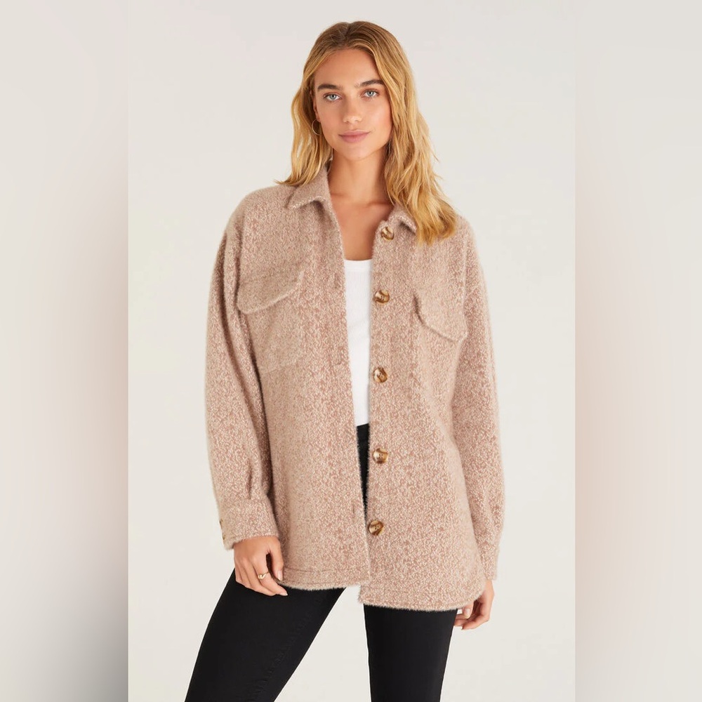 Z Supply Heather Latte Oversized Tucker Jacket - Small